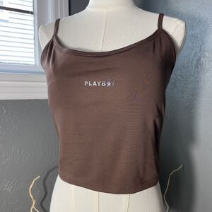 Playboy Sports Bra Adjustable Spagetti Straps Brown Bunny Logo Crop Top XL